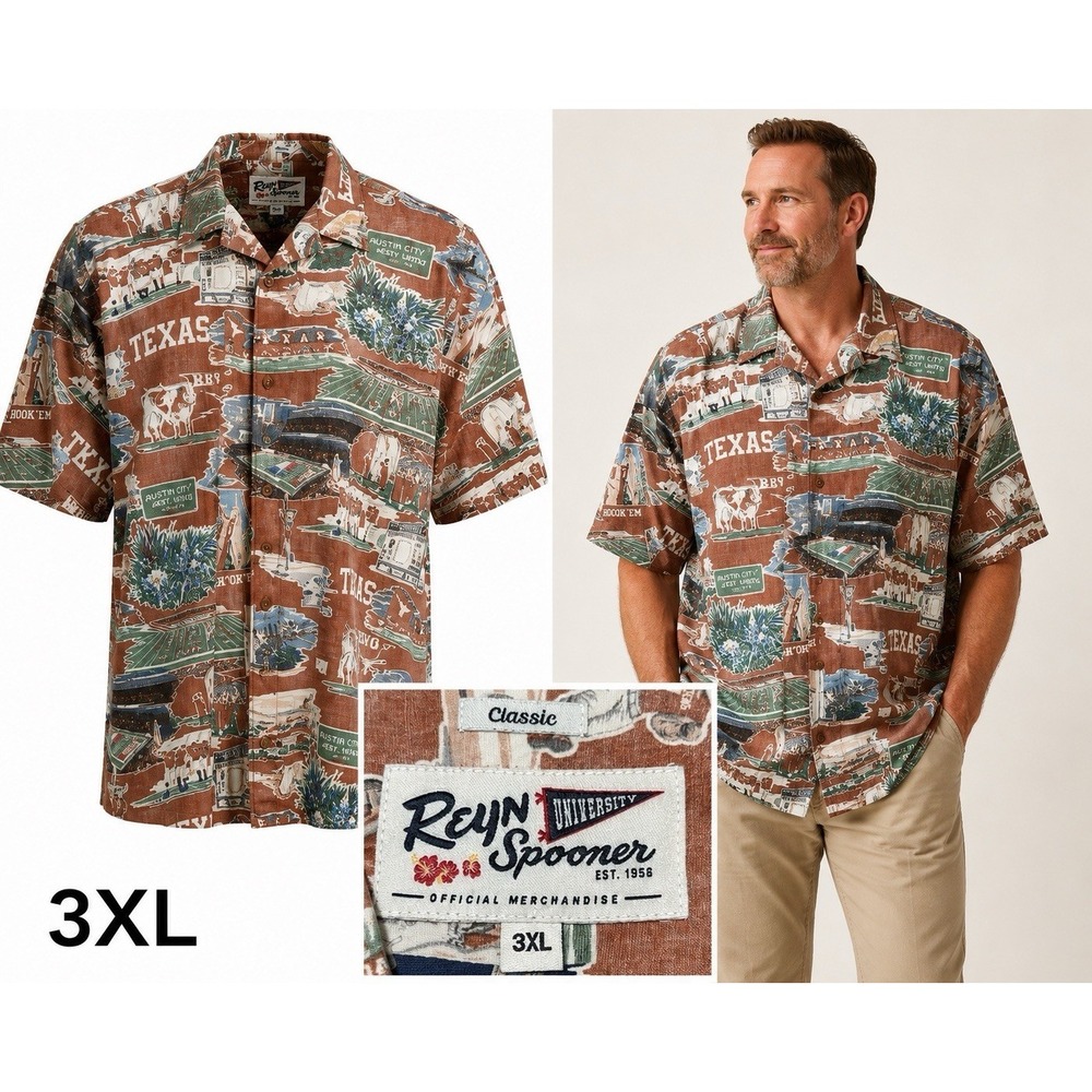 Reyn Spooner Hawaiian Shirt Mens 3XL NCAA Aloha Hookem University Texas Longhorn